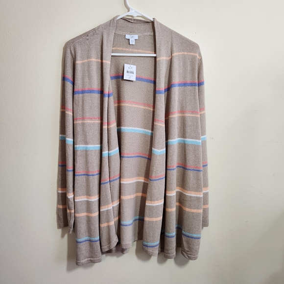 J. Jill Sweaters - j.jill linen blend pastel striped long cardigan sz lg petite nwt lightweight